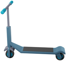 3D illustration render blue scooter children's model on wheels on transparent background