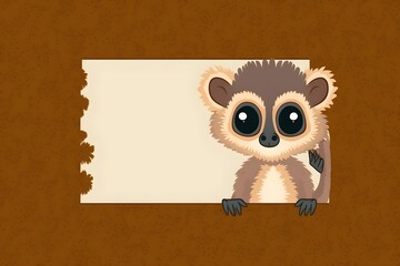 Background of a cute lemur. Wallpaper illustration. Front view with copy space for text information or content. Concept of writing paper, birthday card, invitation card. Generative AI.