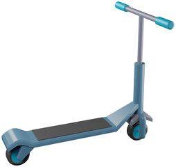3D illustration render blue scooter children's model on wheels on transparent background
