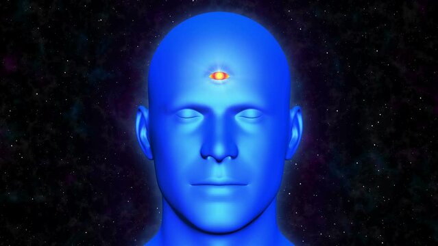 Maditating person activating Third Eye Energy in space. Glowing third eye  animation.