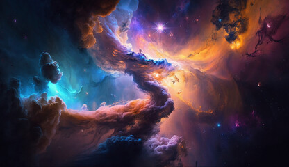 Obraz na płótnie Canvas 宇宙空間に浮かぶ星雲と銀河。抽象的なコスモスの背景