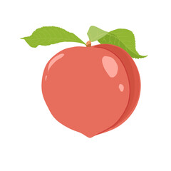 Illustration of a peach with its green leaves