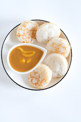 serabi, serabai, apem saus is Indonesian pancake with sauce  made from rice flour, coconut milk, palm sugar and flavour jackfruit