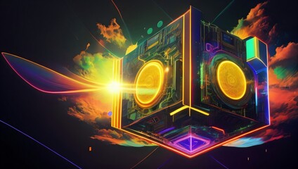Abstract Neon Plasma Technology Cube Computer Space Energy Background Wallpaper Generative AI Illustration