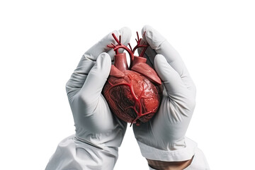 A cardiologist holding a heart isolated on transparent background - Generative AI