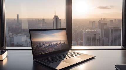 laptop in the sunset Generative Ai