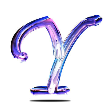 Glass effect letter y chrome colorful character transparent