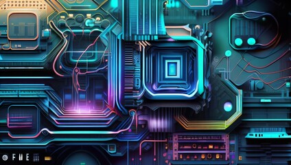 Abstract Futuristic PCB Computer Data Lines Technology Generative AI Illustration