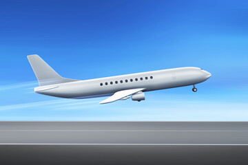 Fototapeta na wymiar Airplane taking off on 3d illustration