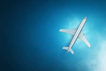 Naklejka na ściany i meble Top view airplane on 3d illustration
