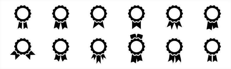 badge with ribbon in flat icon set. winning award or winning prize symbol. winning award, prize, medal, badge, prize, achievement, seal, quality, certified medal symbol sign, vector illustration