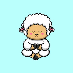 Cute Sheep Cartoon Vector Icon Illustration. Animal Nature Icon Concept Isolated Premium Vector. Flat Cartoon Style