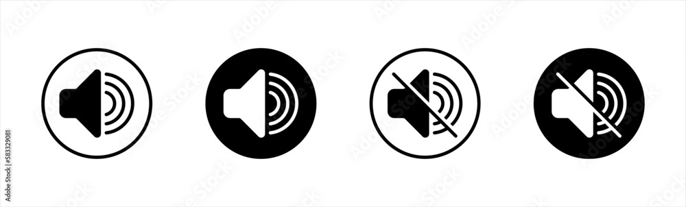 Poster speaker icon. loudspeaker symbol. speaker on and off sign. audio and video speaker volume level for 