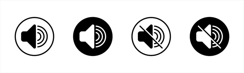 Speaker icon. loudspeaker symbol. speaker on and off sign. audio and video speaker volume level for apps and websites