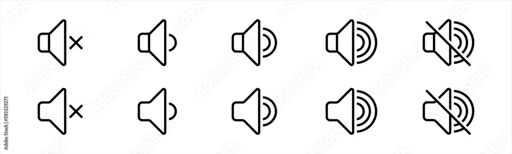 Poster speaker icon. loudspeaker symbol. speaker on and off sign. audio and video speaker volume level for 