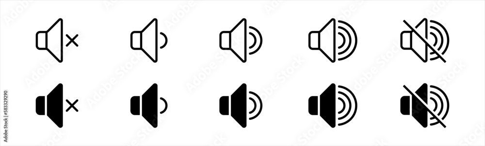 Poster speaker icon. loudspeaker symbol. speaker on and off sign. audio and video speaker volume level for 
