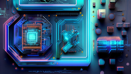 Obraz premium Abstract Futuristic PCB Computer Microchip Data Technology Generative AI Illustration
