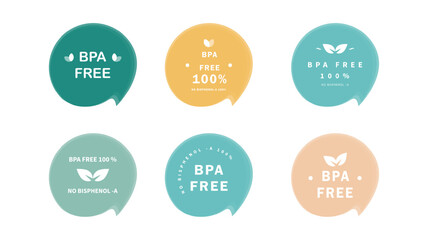 Set of vector BPA FREE with speech bubble labels in flat design on white background.