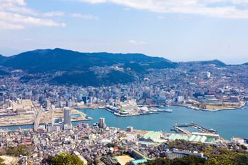 Fototapeta na wymiar View of Nagasaki city skyline from Mount Inasa in Japan.
