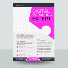 Corporate business flyer design and digital marketing agency brochure cover template with photo Free Vector, Vector eco flyer, poster, Graphic design layout with triangle graphic elements and space.