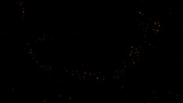 Explosi&oacute;n de particulas con chispas flotando en color dorado fuego, fondo negro, para intro, logo, presentaci&oacute;n.