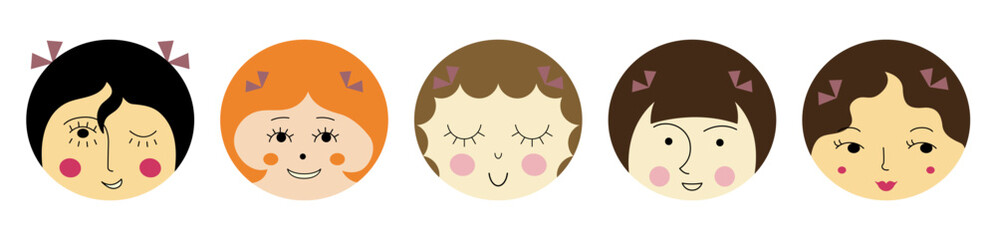 Feminine look, abstract personage, mascot design, funny face, cute icon.