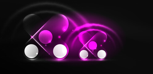 Abstract glowing neon light techno circles background