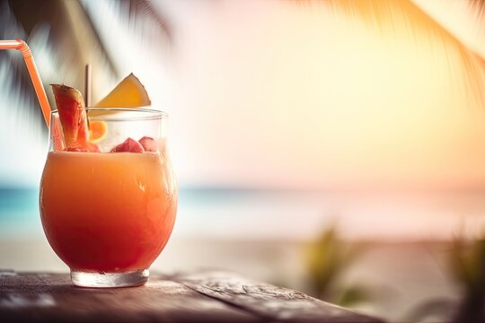 The tropical summer vacation is the ultimate escape from the daily grind, and nothing complements it better than exotic drinks enjoyed on a backdrop of a blurred tropical landscape. 