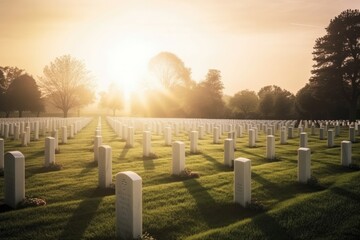 A military cemetery or memorial to honor fallen soldiers. Memorial Day. Generative AI