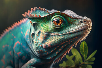A realistic illustration of a close-up chameleon, symbolizing adaptability