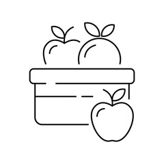 Harvest basket icon design. Bowl of fruits. Fruit basket outline icon. isolated on white background. vector illustration
