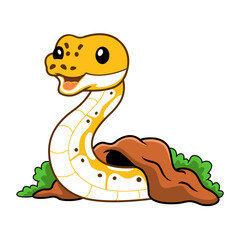 Cute pastel ivory ball python cartoon out from hole