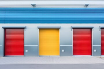 Factory industrial structure. Roller doors, roller shutters provide protection. Generative AI