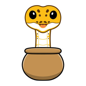 Cute pastel ivory ball python cartoon inside the sack