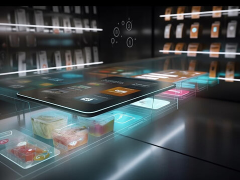  Visualize futuristic shopping experience and edge technology. Generative AI