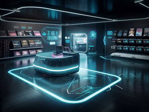  Visualize futuristic shopping experience and edge technology. Generative AI