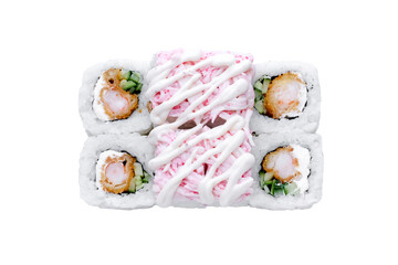 Sushi Rolls, Japanese foods, maki isolated background. Perfect for using in food commercial, menu, poster design. Top view