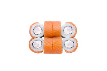 Sushi Rolls, Japanese foods, maki isolated background. Perfect for using in food commercial, menu, poster design. Top view