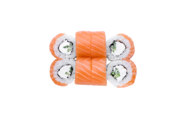 Sushi Rolls, Japanese foods, maki isolated background. Perfect for using in food commercial, menu, poster design. Top view