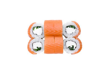 Sushi Rolls, Japanese foods, maki isolated background. Perfect for using in food commercial, menu, poster design. Top view