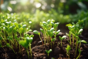 Green young plant sprout growing in the ground Generative AI