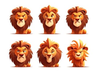 Set Lion Cartoon cute character. Collection isolated on white background. generative ai