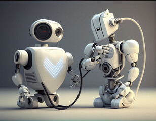 Two white stethoscope robots check health. Concept for World Health Day. Generative AI