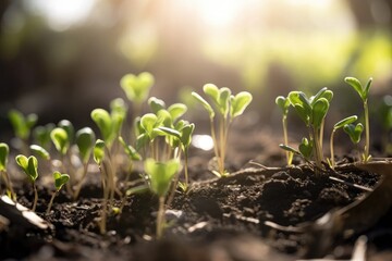 Green young plant sprout growing in the ground Generative AI