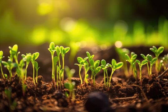 Green young plant sprout growing in the ground Generative AI