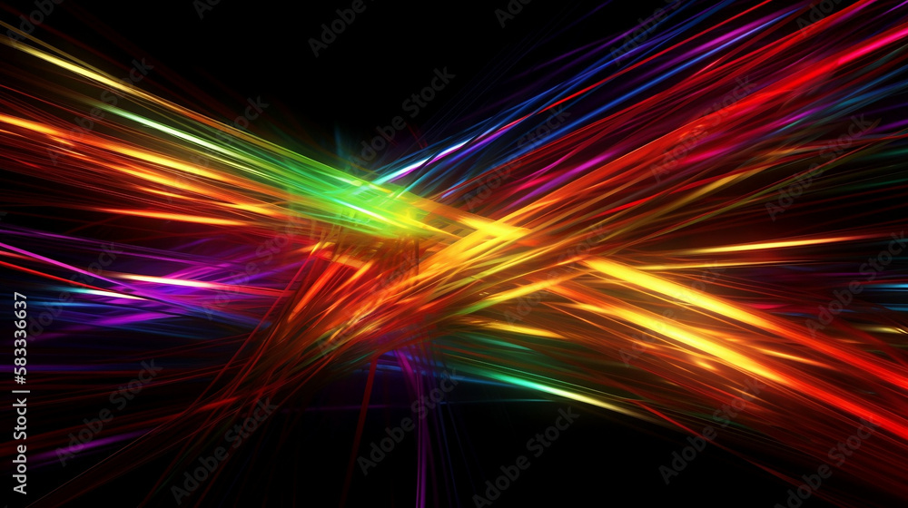 Wall mural bright flare of multicolored lines (generative ai)