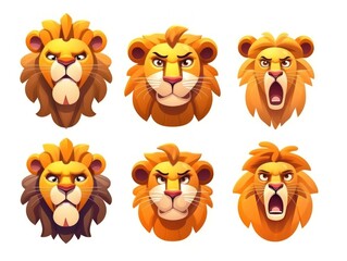 Set Lion Cartoon cute character. Collection isolated on white background. generative ai