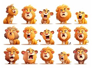Fototapeta premium Set Lion Cartoon cute character. Collection isolated on white background. generative ai