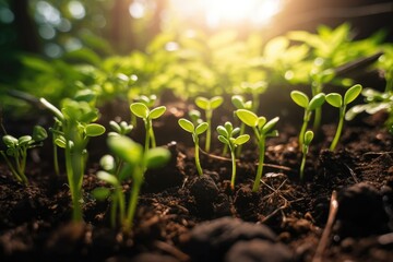 Green young plant sprout growing in the ground Generative AI