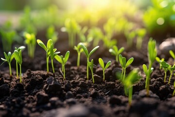 Green young plant sprout growing in the ground Generative AI